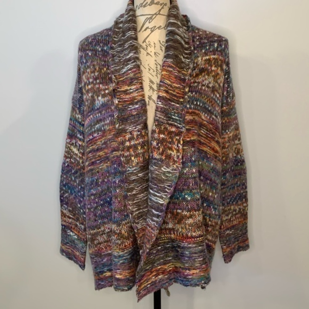 Cartise wool mohair blend open front shawl collar cardigan sweater S